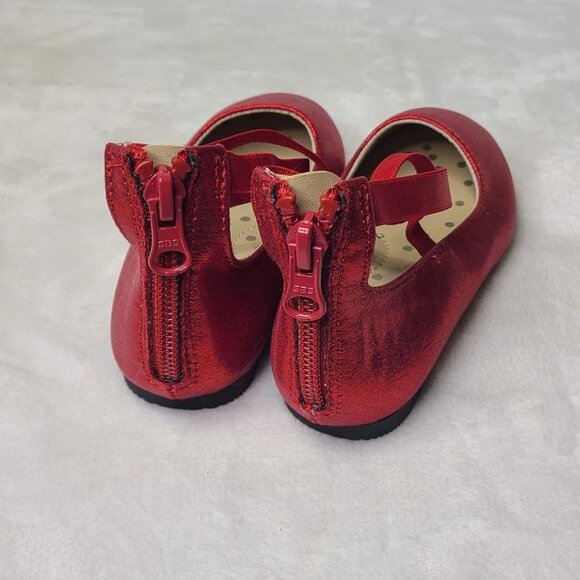 Cat & Jack Trinity Slip On Flats Girls Sz 6 Red Glitter Elastic Straps Zip Back - Picture 3 of 11